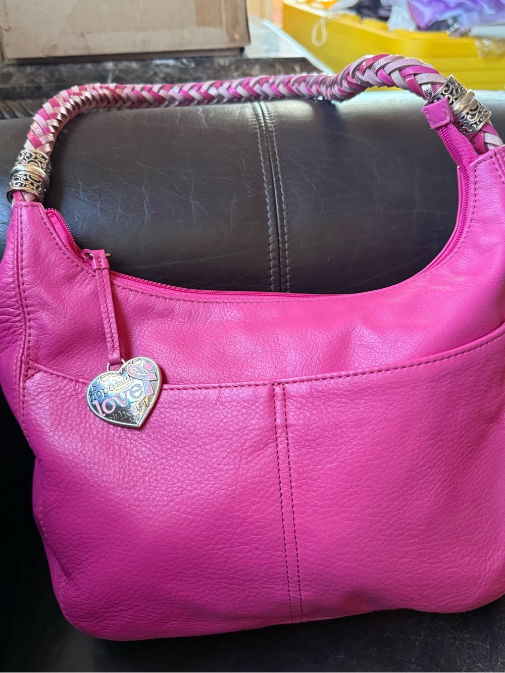 Brighton Hot Pink Leather Hobo Bag with Braided Handle